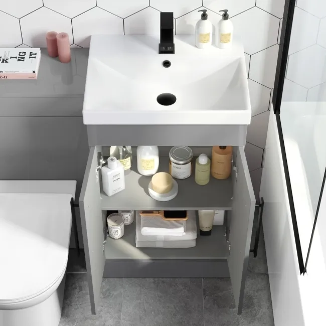 Avon Stone Grey Combination Vanity Basin and Aruba Toilet 1000mm - Black Accents