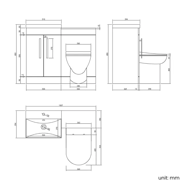 Avon Stone Grey Combination Vanity Basin and Aruba Toilet 1000mm - Black Accents