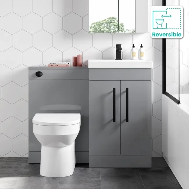 Avon Stone Grey Combination Vanity Basin and Miami Toilet 1000mm - Black Accents