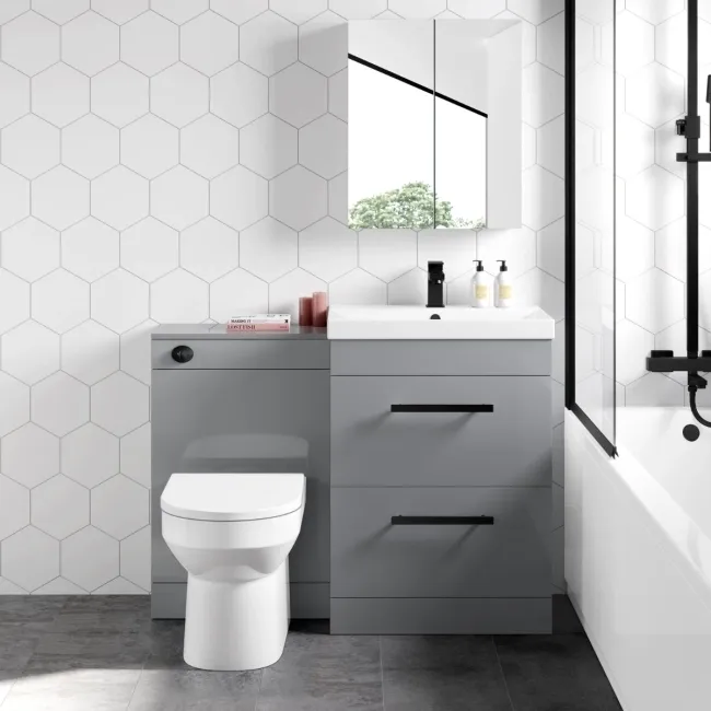 Avon Stone Grey Combination Basin Drawer and Miami Toilet 1100mm - Black Accents
