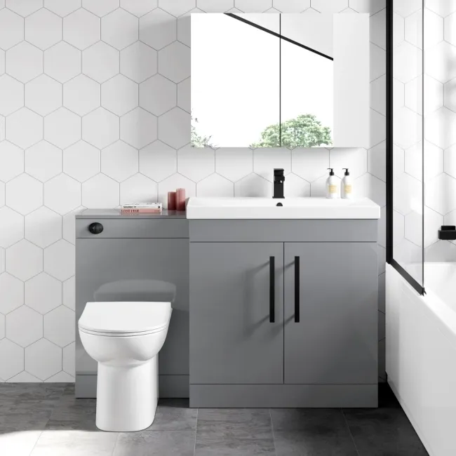 Avon Stone Grey Combination Vanity Basin and Aruba Toilet 1300mm - Black Accents