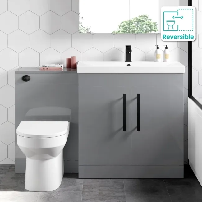 Avon Stone Grey Combination Vanity Basin and Miami Toilet 1300mm - Black Accents