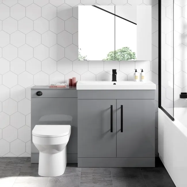 Avon Stone Grey Combination Vanity Basin and Miami Toilet 1300mm - Black Accents