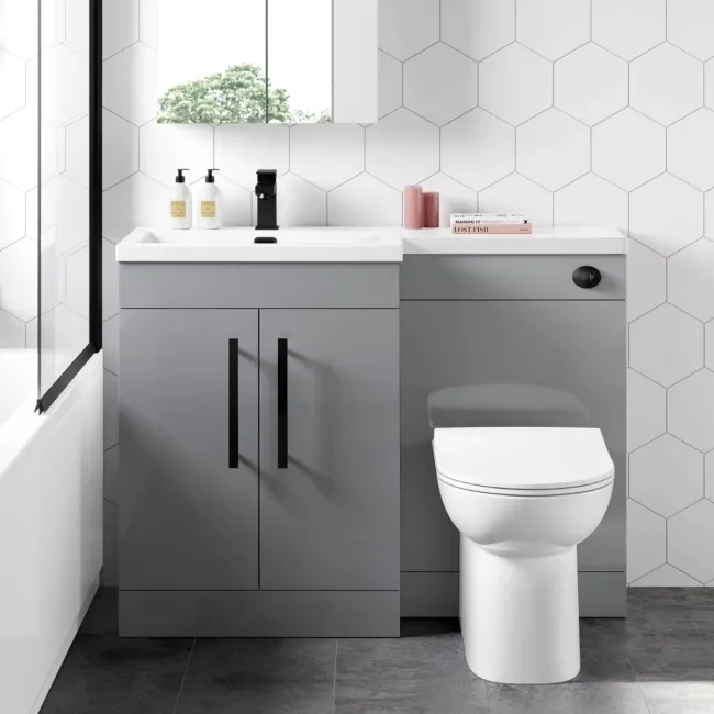 Avon Stone Grey Combination Vanity Basin and Aruba Toilet 1100mm - Black Accents - Left Handed