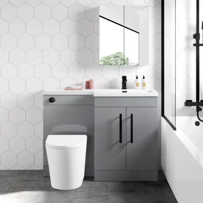 Avon Stone Grey Combination Vanity Basin and Boston Toilet 1100mm - Black Accents - Right Handed