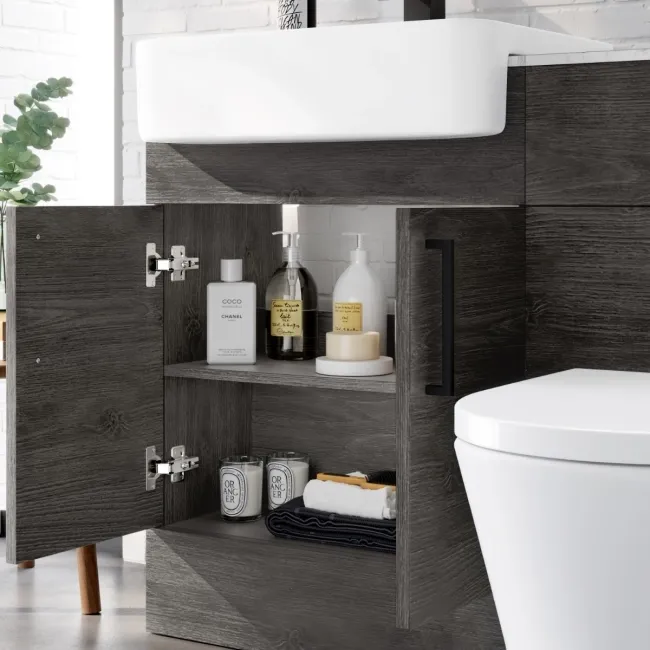 Harper Charcoal Elm Combination Vanity Basin with Marble Top & Boston Toilet 1200mm - Black Accents