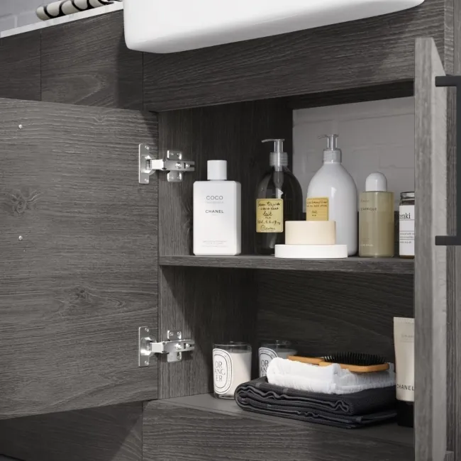 Harper Charcoal Elm Combination Vanity Basin with Marble Top & Boston Toilet 1500mm - Black Accents