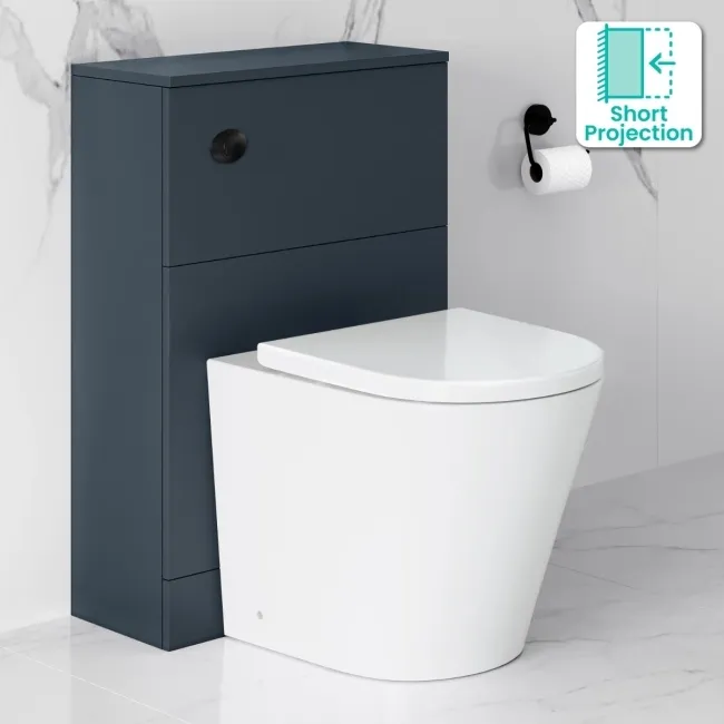 Inky Blue Slimline Back To Wall Unit and Boston Toilet - Black Accents