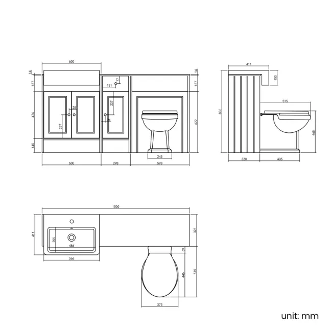 Monaco Dove Grey Combination Vanity Basin with Marble Top and Hudson Toilet with Wooden Seat 1500mm - Brushed Brass Accents