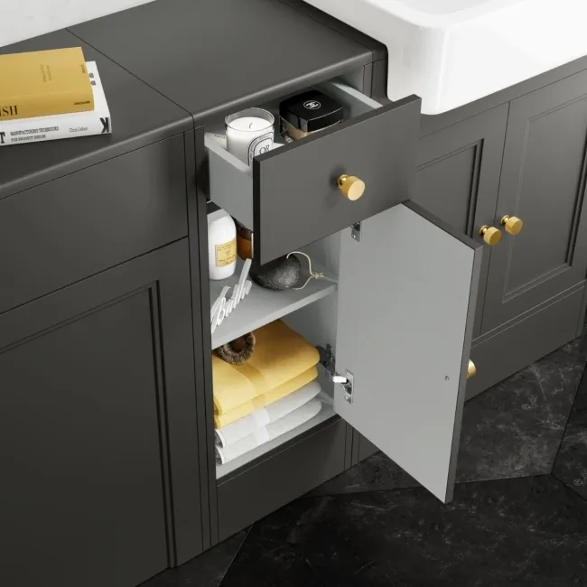 Monaco Graphite Grey Combination Vanity Basin and Boston Toilet 1500mm - Brushed Brass Accents