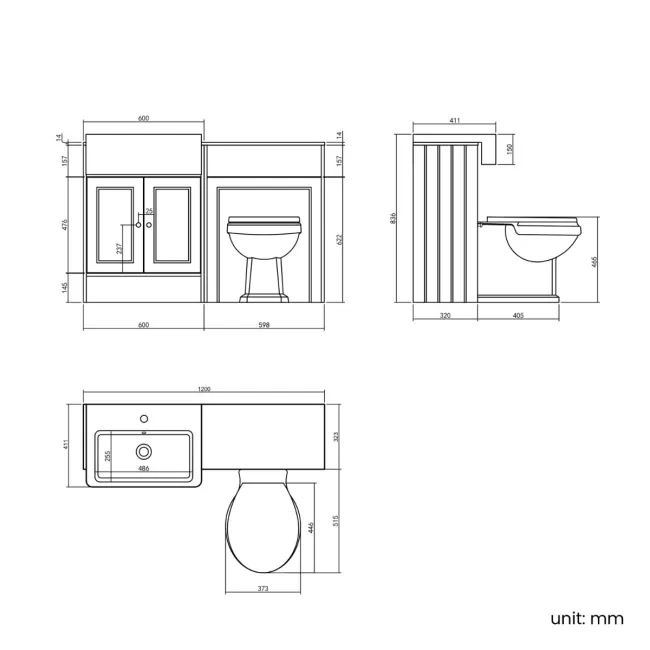 Monaco Graphite Grey Combination Vanity Basin with Marble Top & Hudson Toilet with Wooden Seat 1200mm - Brushed Brass Accents