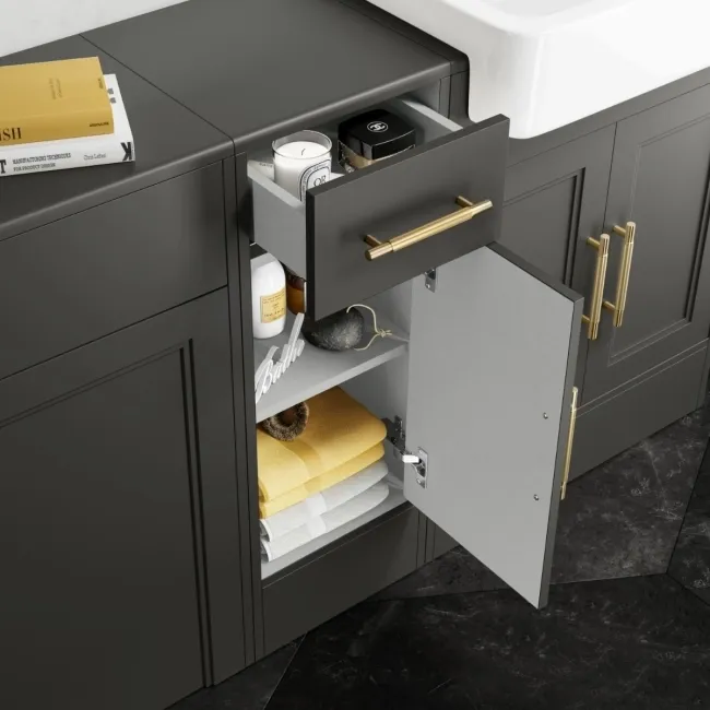Monaco Graphite Grey Combination Vanity Basin and Boston Toilet 1500mm - Brass Knurled Handles