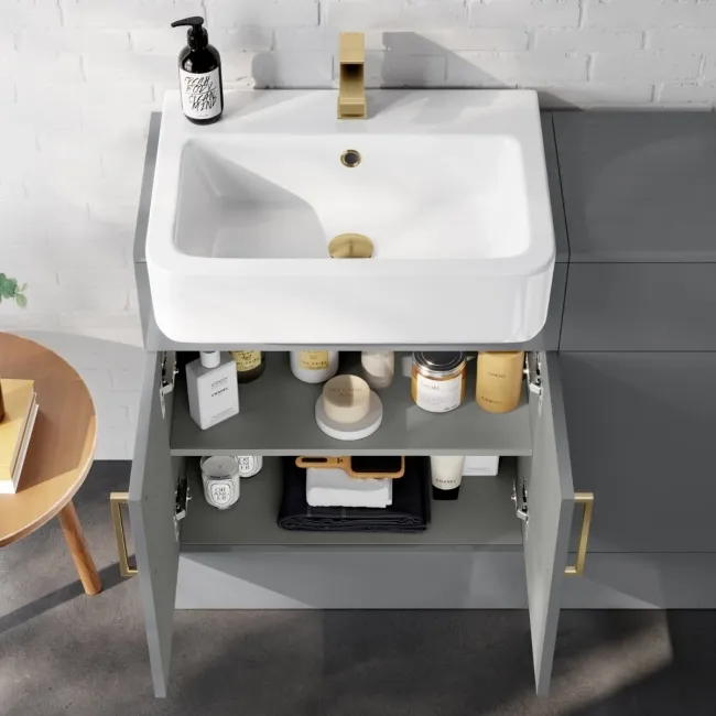 Harper Stone Grey Combination Vanity Basin and Houston Toilet 1200mm - Brushed Brass Accents