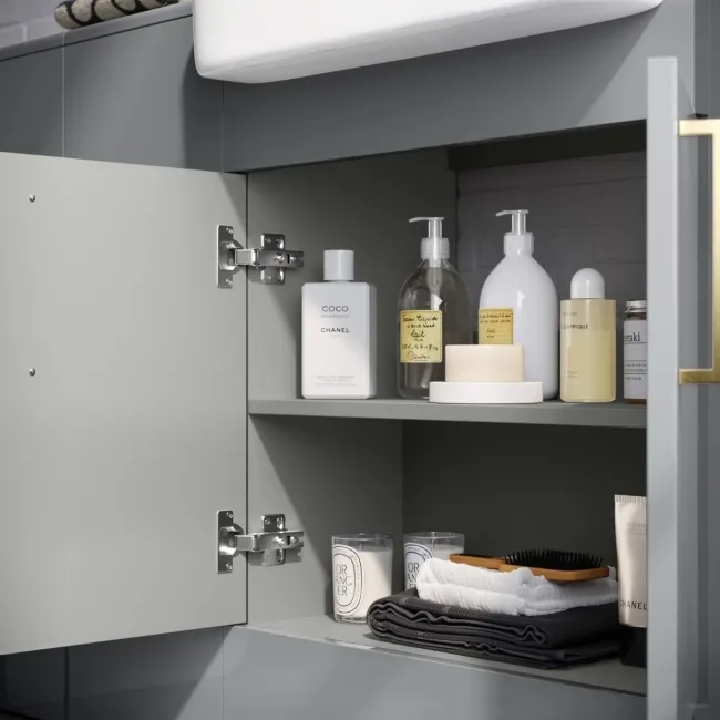 Harper Stone Grey Combination Vanity Basin and Houston Toilet 1500mm - Brushed Brass Accents