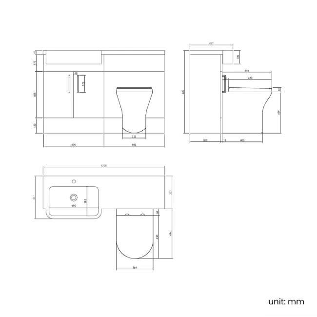 Harper Navy Blue Combination Vanity Basin and Tucson Toilet 1200mm - Brushed Brass Accents - Left Handed