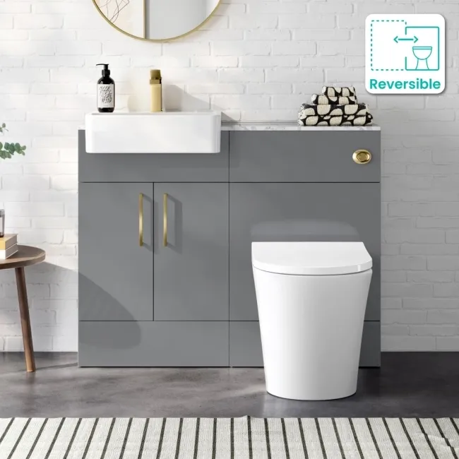 Harper Stone Grey Combination Vanity Basin with Marble Top & Tucson Toilet 1000mm - Brushed Brass Accents