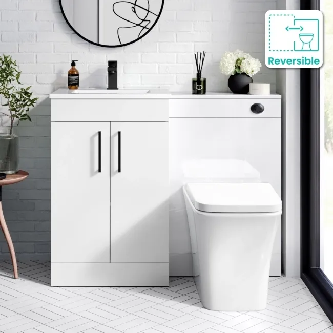 Mersey Gloss White Combination Vanity Basin and Houston Toilet 1000mm - Black Accents
