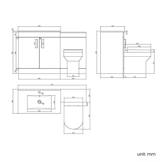 Mersey Gloss White Combination Vanity Basin and Miami Toilet 1300mm - Black Accents