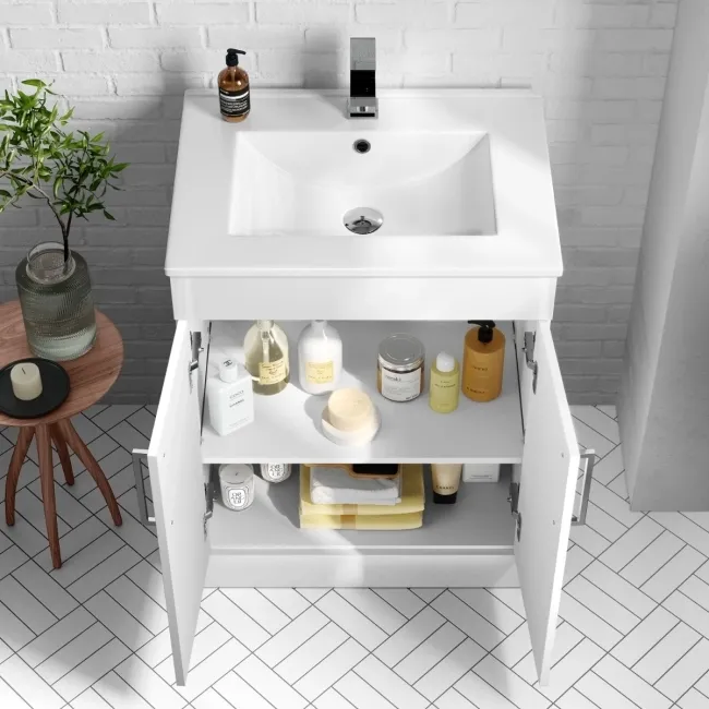 Mersey Gloss White Basin Vanity and Back To Wall Unit 1100mm -Excludes Toilet