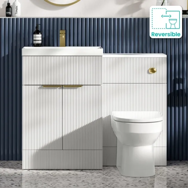 Havana Fluted Coastal White Combination Vanity Basin and Miami Toilet 1100mm - Brushed Brass Accents