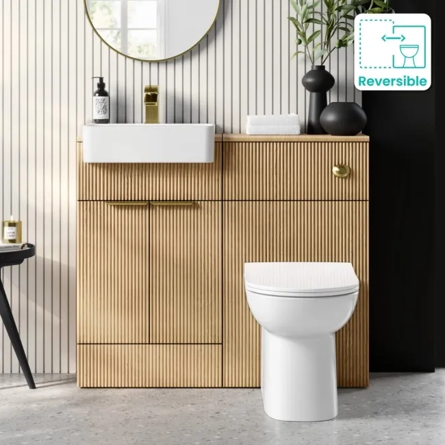 Sicily Fluted Country Oak Combination Vanity Basin and Aruba Toilet 1000mm - Brushed Brass Accents