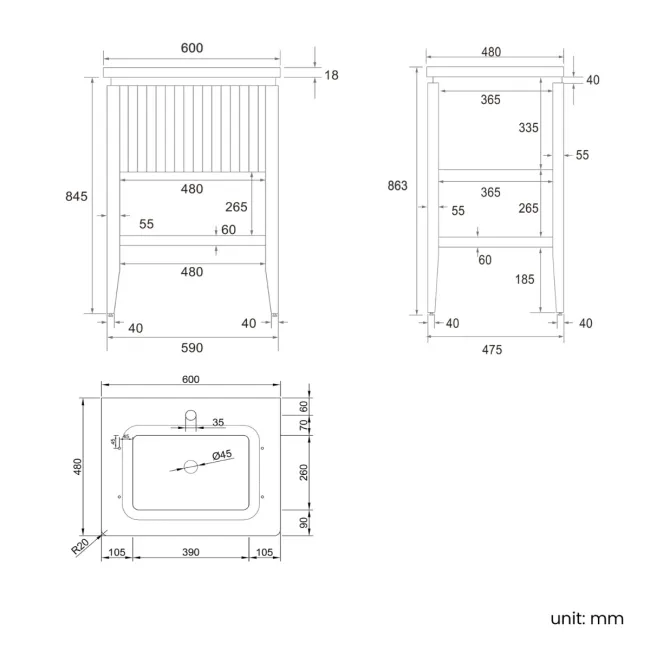 Maru Oak Carrara Marble Vanity Unit & Undermount Basin 600mm
