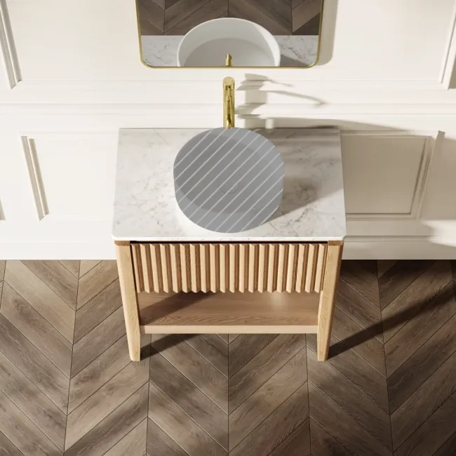 Maru Oak Wood Grain Vanity Cabinet 800mm with Carrara Marble Top - Basin Not Included