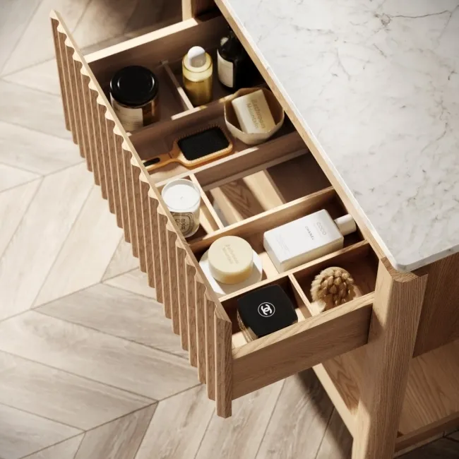 Maru Oak Wood Grain Vanity Cabinet 800mm with Carrara Marble Top - Basin Not Included