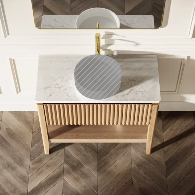 Maru Oak Wood Grain Vanity Cabinet 1000mm with Carrara Marble Top - Basin Not Included