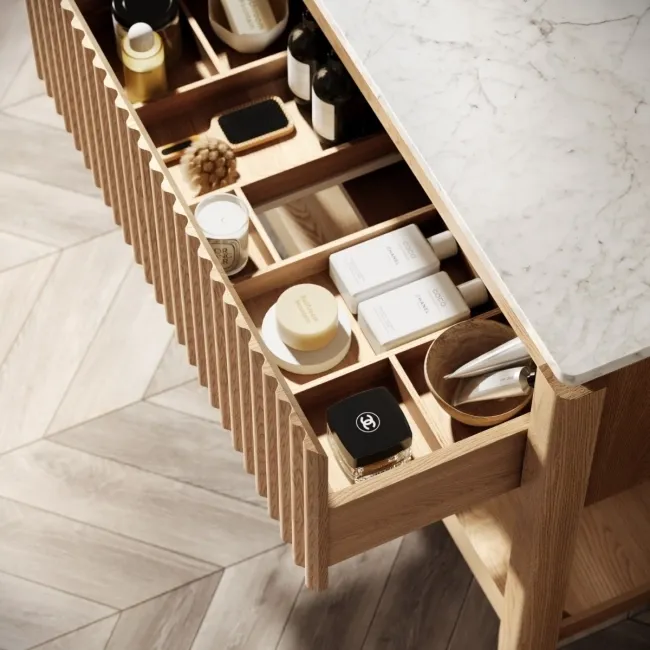 Maru Oak Wood Grain Vanity Cabinet 1000mm with Carrara Marble Top - Basin Not Included
