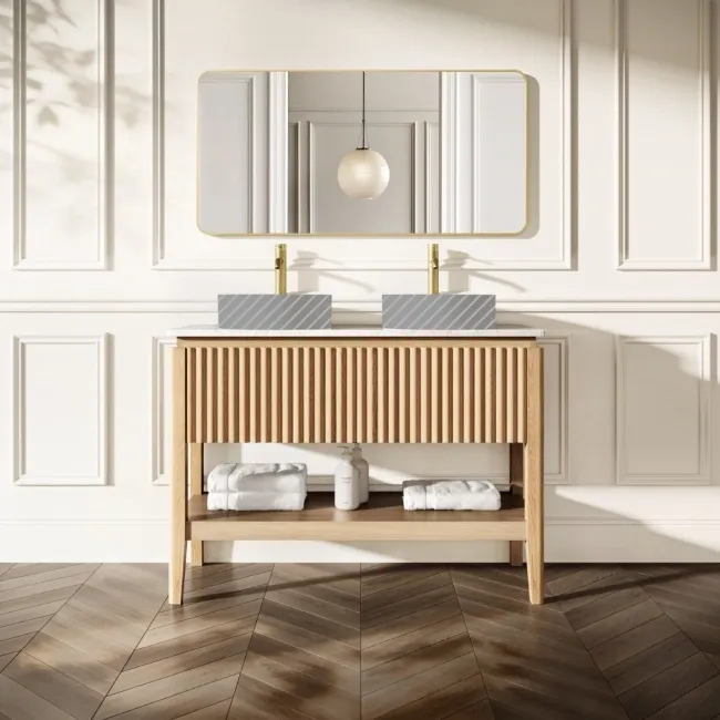 Maru Oak Wood Grain Vanity Cabinet 1200mm with Carrara Marble Top - Basin Not Included