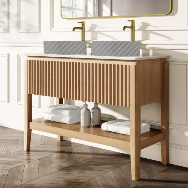 Maru Oak Wood Grain Vanity Cabinet 1200mm with Carrara Marble Top - Basin Not Included