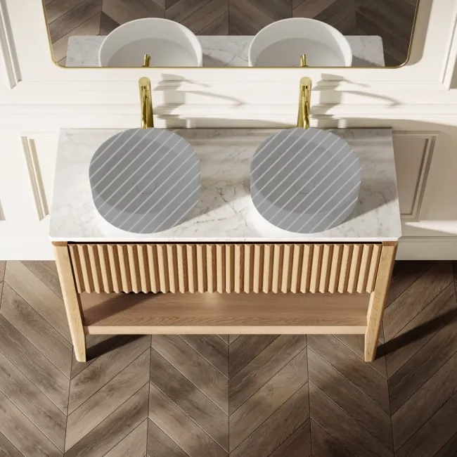 Maru Oak Wood Grain Vanity Cabinet 1200mm with Carrara Marble Top - Basin Not Included
