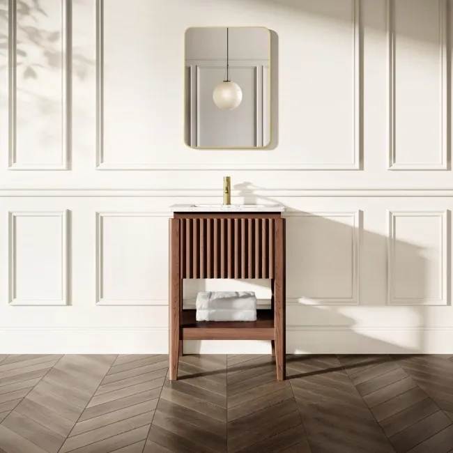 Maru Walnut Carrara Marble Vanity Unit & Undermount Basin 600mm