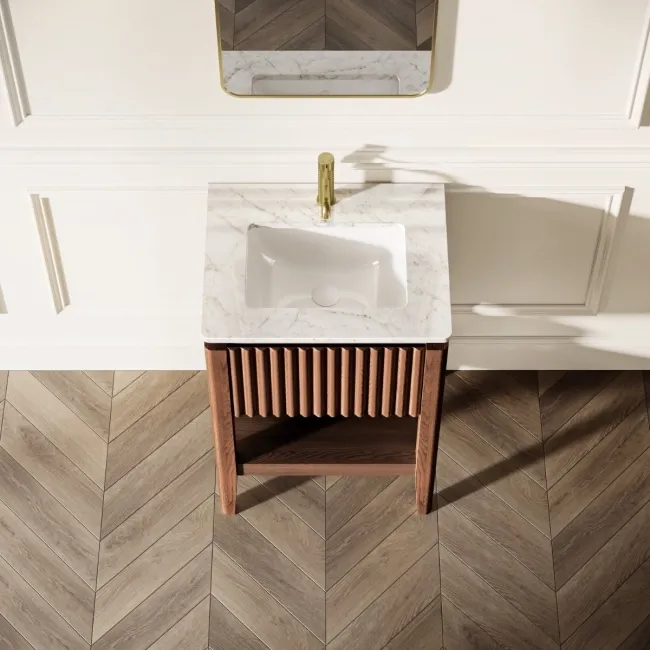 Maru Walnut Carrara Marble Vanity Unit & Undermount Basin 600mm