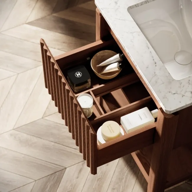 Maru Walnut Carrara Marble Vanity Unit & Undermount Basin 600mm