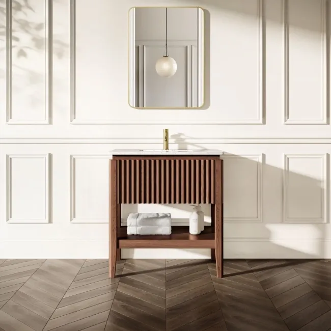 Maru Walnut Carrara Marble Vanity Unit & Undermount Basin 800mm