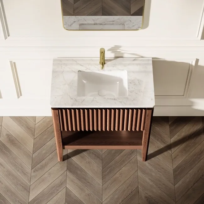 Maru Walnut Carrara Marble Vanity Unit & Undermount Basin 800mm