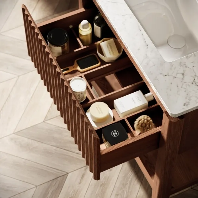 Maru Walnut Carrara Marble Vanity Unit & Undermount Basin 800mm