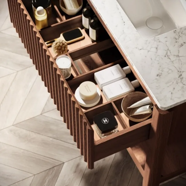 Maru Walnut Carrara Marble Vanity Unit & Undermount Basin 1000mm