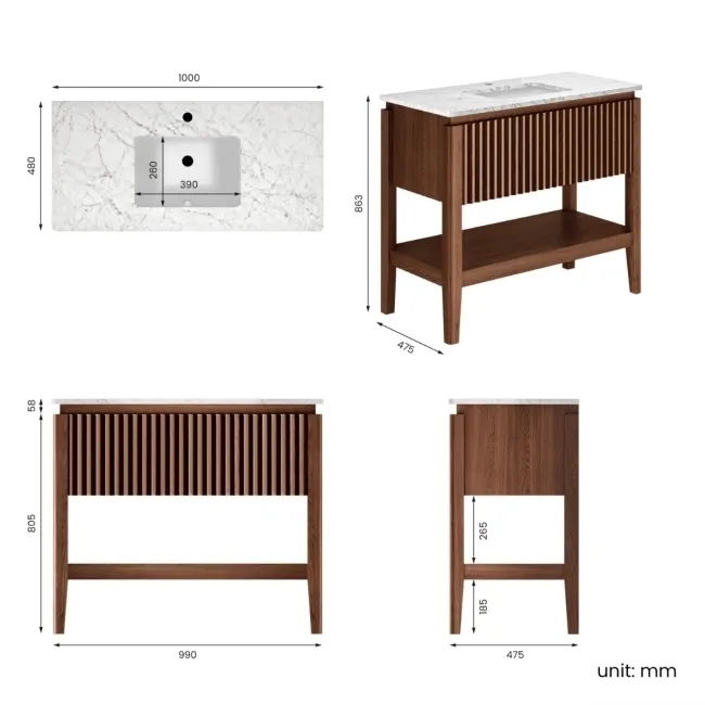 Maru Walnut Carrara Marble Vanity Unit & Undermount Basin 1000mm