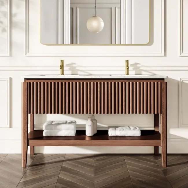 Maru Walnut Carrara Marble Vanity Unit & Undermount Basin 1400mm