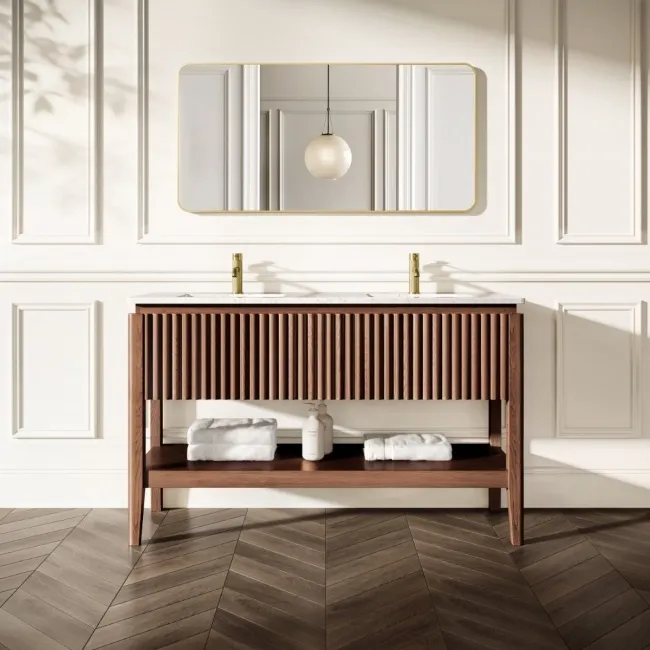 Maru Walnut Carrara Marble Vanity Unit & Undermount Basin 1400mm