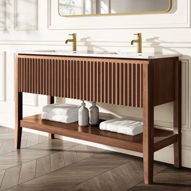 Maru Walnut Carrara Marble Vanity Unit & Undermount Basin 1400mm