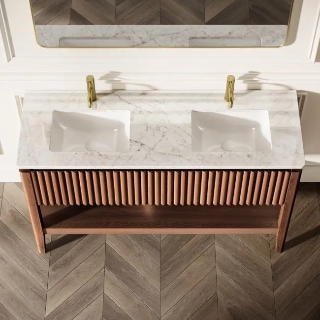Maru Walnut Carrara Marble Vanity Unit & Undermount Basin 1400mm