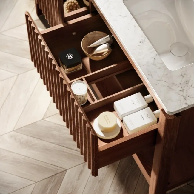 Maru Walnut Carrara Marble Vanity Unit & Undermount Basin 1400mm