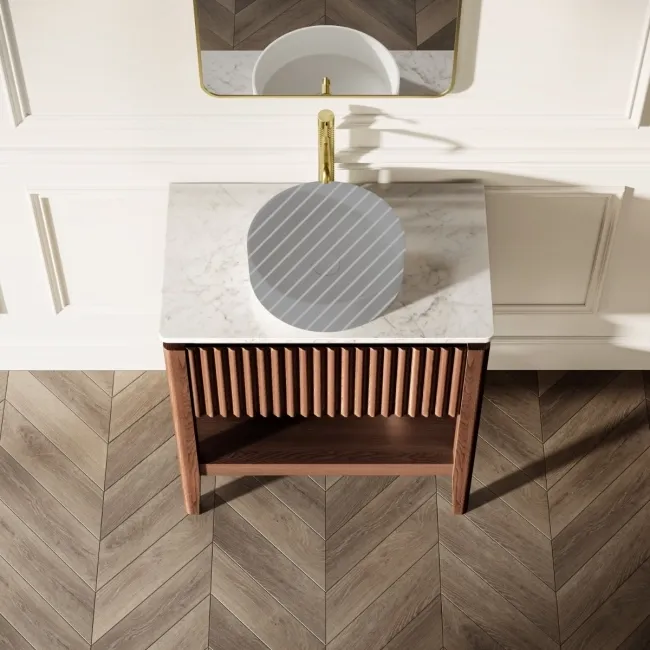 Maru Walnut Wood Grain Vanity Cabinet 800mm with Carrara Marble Top - Basin Not Included