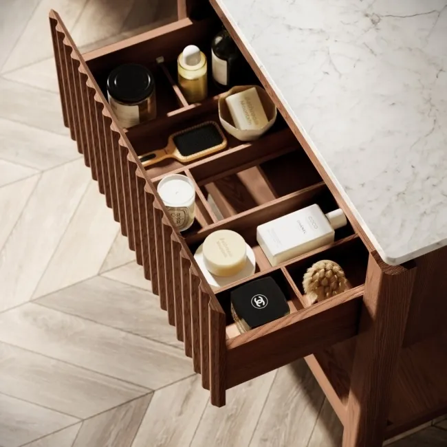 Maru Walnut Wood Grain Vanity Cabinet 800mm with Carrara Marble Top - Basin Not Included