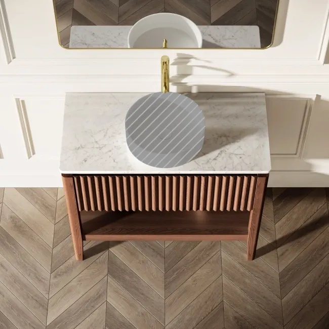 Maru Walnut Wood Grain Vanity Cabinet 1000mm with Carrara Marble Top - Basin Not Included