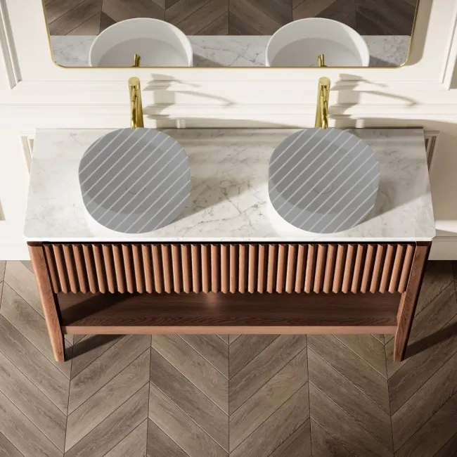 Maru Walnut Wood Grain Vanity Cabinet 1400mm with Carrara Marble Top - Basin Not Included